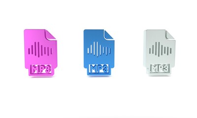 Poster - Colorful MP3 file document. Download mp3 button icon isolated on white background. Mp3 music format sign. MP3 file symbol. Minimalism concept. 3D render illustration