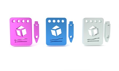 Poster - Colorful Sketch on paper icon isolated on white background. Minimalism concept. 3D render illustration