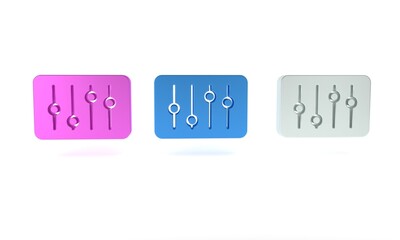 Poster - Colorful Sound mixer controller icon isolated on white background. Dj equipment slider buttons. Mixing console. Minimalism concept. 3D render illustration