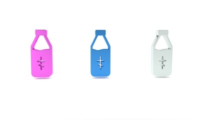 Wall Mural - Colorful Holy water bottle icon isolated on white background. Glass flask with magic liquid. Minimalism concept. 3D render illustration