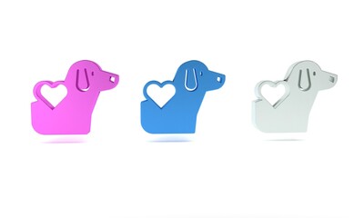 Wall Mural - Colorful Heart with dog icon isolated on white background. Pet paw in heart. Love to the animals. Minimalism concept. 3D render illustration