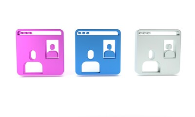 Aufkleber - Colorful Video chat conference icon isolated on white background. Computer with video chat interface active session on screen. Minimalism concept. 3D render illustration