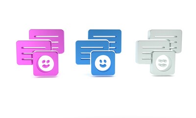 Aufkleber - Colorful New chat messages notification on laptop icon isolated on white background. Smartphone chatting sms messages speech bubbles. Minimalism concept. 3D render illustration