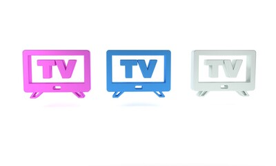 Sticker - Colorful Smart Tv icon isolated on white background. Television sign. Minimalism concept. 3D render illustration