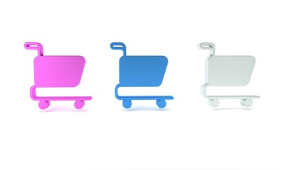 Poster - Colorful Shopping cart icon isolated on white background. Online buying concept. Delivery service sign. Supermarket basket symbol. Minimalism concept. 3D render illustration