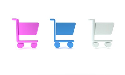 Poster - Colorful Shopping cart icon isolated on white background. Online buying concept. Delivery service sign. Supermarket basket symbol. Minimalism concept. 3D render illustration