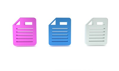 Poster - Colorful File document icon isolated on white background. Checklist icon. Business concept. Minimalism concept. 3D render illustration