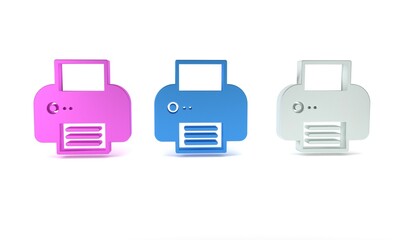 Sticker - Colorful Printer icon isolated on white background. Minimalism concept. 3D render illustration