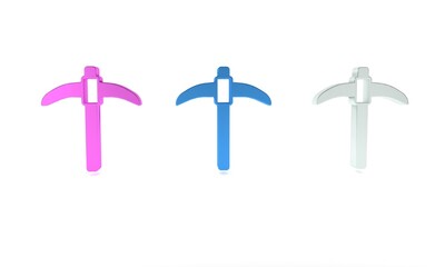Poster - Colorful Pickaxe icon isolated on white background. Minimalism concept. 3D render illustration