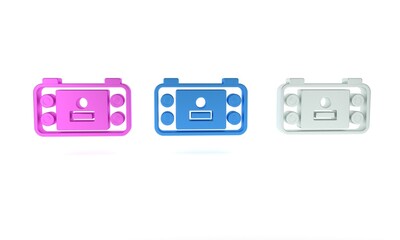Poster - Colorful Portable video game console icon isolated on white background. Handheld console gaming. Minimalism concept. 3D render illustration