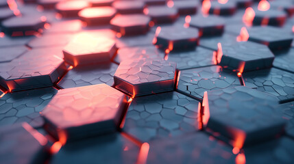 Poster - A blue and black image of a pattern of hexagons. The image is of a computer chip or a computer chip design