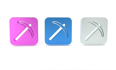 Poster - Colorful Pickaxe icon isolated on white background. Minimalism concept. 3D render illustration