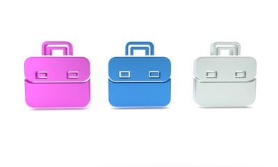Poster - Colorful Briefcase icon isolated on white background. Business case sign. Business portfolio. Minimalism concept. 3D render illustration