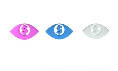 Wall Mural - Colorful Eye with dollar icon isolated on white background. Minimalism concept. 3D render illustration