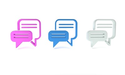 Poster - Colorful Speech bubble chat icon isolated on white background. Message icon. Communication or comment chat symbol. Minimalism concept. 3D render illustration