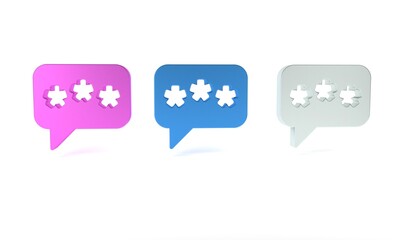 Poster - Colorful Speech bubble chat icon isolated on white background. Message icon. Communication or comment chat symbol. Minimalism concept. 3D render illustration