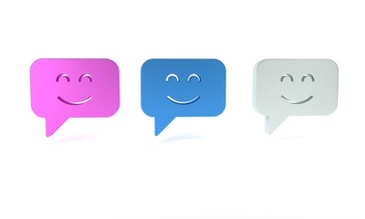 Wall Mural - Colorful Smile face icon isolated on white background. Smiling emoticon. Happy smiley chat symbol. Minimalism concept. 3D render illustration