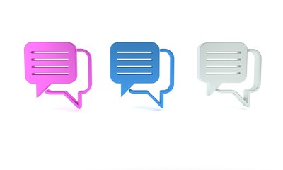 Poster - Colorful Speech bubble chat icon isolated on white background. Message icon. Communication or comment chat symbol. Minimalism concept. 3D render illustration