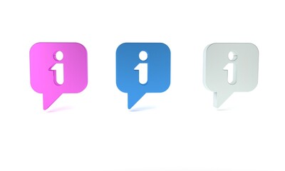 Aufkleber - Colorful Information icon isolated on white background. Minimalism concept. 3D render illustration