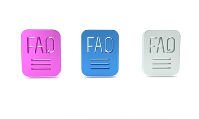 Poster - Colorful Speech bubble with text FAQ information icon isolated on white background. Circle button with text FAQ. Minimalism concept. 3D render illustration