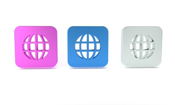 Colorful Worldwide icon isolated on white background. Pin on globe. Minimalism concept. 3D render illustration