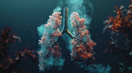 Sticker - A lung is shown in a blue and orange background