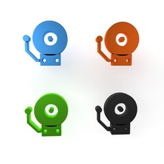 Sticker - Colorful Ringing alarm bell icon isolated on white background. Fire alarm system. Service bell, handbell sign, notification symbol. Minimalism concept. 3D render illustration