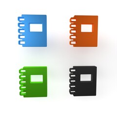 Poster - Colorful Notebook icon isolated on white background. Spiral notepad icon. School notebook. Writing pad. Diary for school. Minimalism concept. 3D render illustration