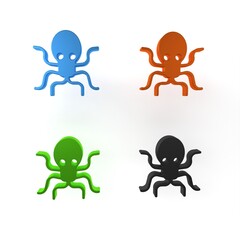 Sticker - Colorful Octopus icon isolated on white background. Minimalism concept. 3D render illustration