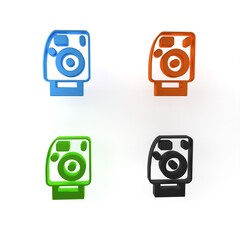 Sticker - Colorful Photo camera icon isolated on white background. Foto camera. Digital photography. Minimalism concept. 3D render illustration