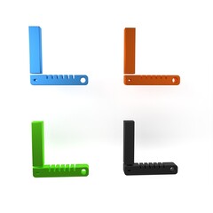 Poster - Colorful Corner ruler icon isolated on white background. Setsquare, angle ruler, carpentry, measuring utensil, scale. Minimalism concept. 3D render illustration
