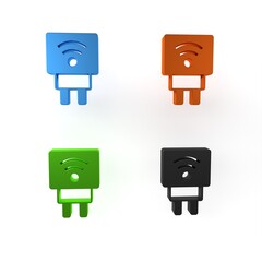 Poster - Colorful Smart electric plug system icon isolated on white background. Internet of things concept with wireless connection. Minimalism concept. 3D render illustration