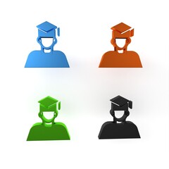 Sticker - Colorful Graduate and graduation cap icon isolated on white background. Minimalism concept. 3D render illustration