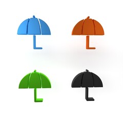 Sticker - Colorful Umbrella icon isolated on white background. Insurance concept. Waterproof icon. Protection, safety, security concept. Minimalism concept. 3D render illustration