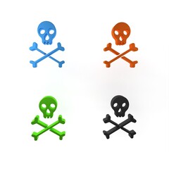 Poster - Colorful Skull on crossbones icon isolated on white background. Happy Halloween party. Minimalism concept. 3D render illustration