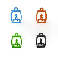 Sticker - Colorful Camping lantern icon isolated on white background. Happy Halloween party. Minimalism concept. 3D render illustration