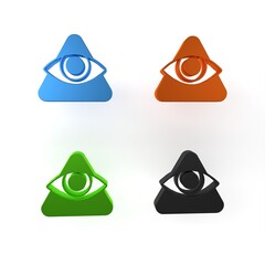 Sticker - Colorful Masons symbol All-seeing eye of God icon isolated on white background. The eye of Providence in the triangle. Minimalism concept. 3D render illustration