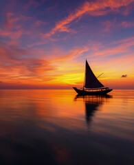 Canvas Print - Sailboat Silhouette at Sunset