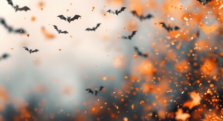 Wall Mural - Bats Flying Through Autumn Leaves