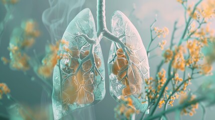 Wall Mural - A close up of a lung with a tree branch in the background