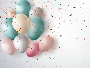 Poster - Colorful Balloons and Confetti on White Background