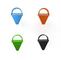 Sticker - Colorful Fire cone bucket icon isolated on white background. Metal cone bucket empty or with water for fire fighting. Minimalism concept. 3D render illustration