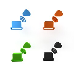 Poster - Colorful Network cloud connection icon isolated on white background. Social technology. Cloud computing concept. Minimalism concept. 3D render illustration