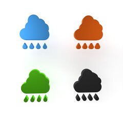 Sticker - Colorful Cloud with rain icon isolated on white background. Rain cloud precipitation with rain drops. Minimalism concept. 3D render illustration