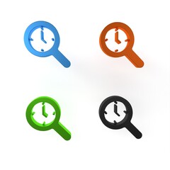 Poster - colorful magnifying glass with clock icon isolated on white background. clock search. minimalism con