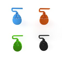 Poster - Colorful Computer mouse gaming icon isolated on white background. Optical with wheel symbol. Minimalism concept. 3D render illustration