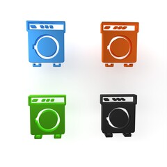 Poster - Colorful Washer icon isolated on white background. Washing machine icon. Clothes washer - laundry machine. Home appliance symbol. Minimalism concept. 3D render illustration