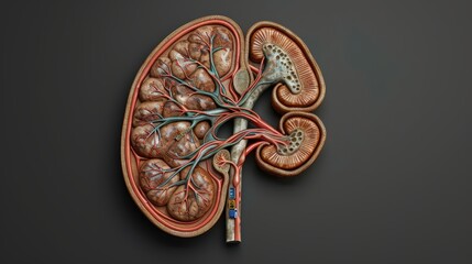 Wall Mural - A close up of a human kidney with red and blue veins