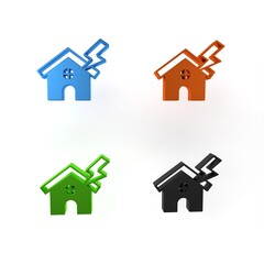 Wall Mural - Colorful House and lightning icon isolated on white background. House with thunderbolt for house or property insurance symbol. Minimalism concept. 3D render illustration