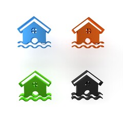 Sticker - Colorful House flood icon isolated on white background. Home flooding under water. Insurance concept. Security, safety, protection, protect concept. Minimalism concept. 3D render illustration